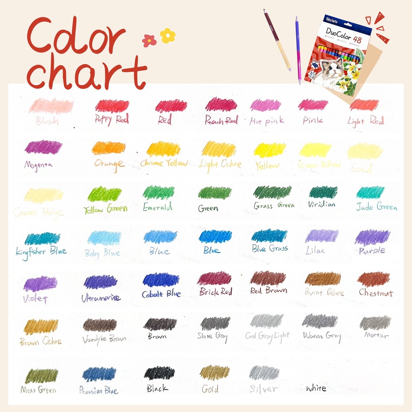 48-Color Twin-Tip Colored Pencil Set with Sharpener