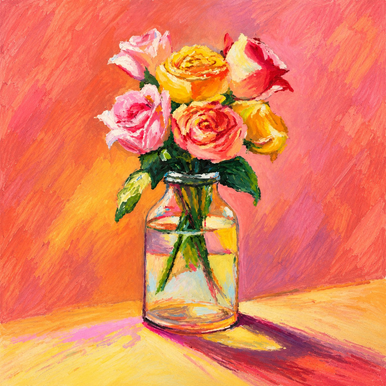Upright flower bouquet artwork in vivid, high-saturation Classic-inspired colors