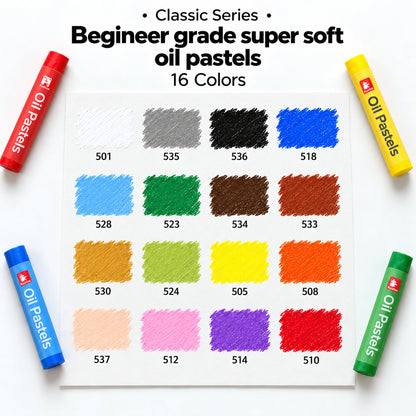Kuelox Beginner Grade Soft Oil Pastels – Classic 16 Colors