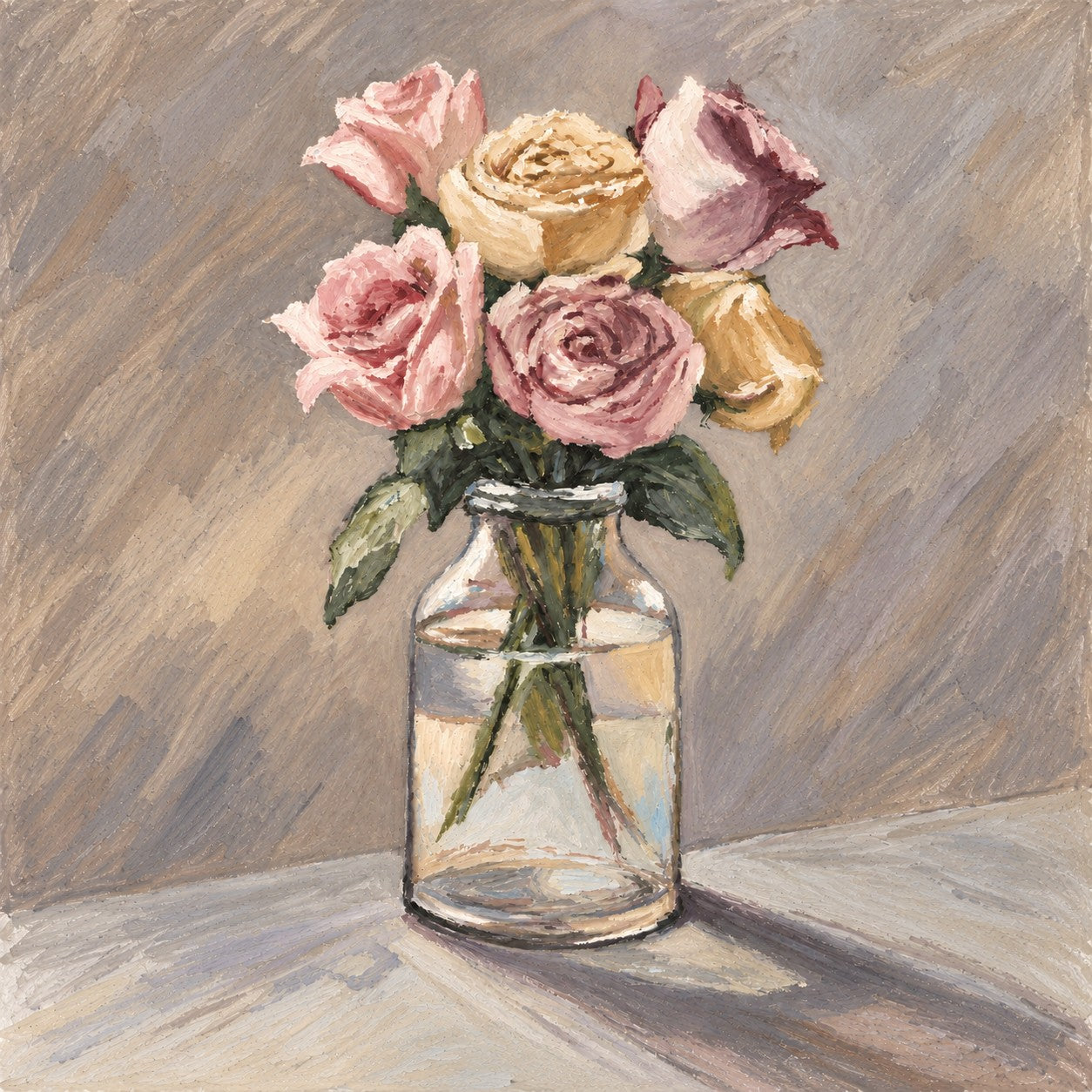 The same upright flower bouquet in muted, low-contrast Morandi-inspired colors