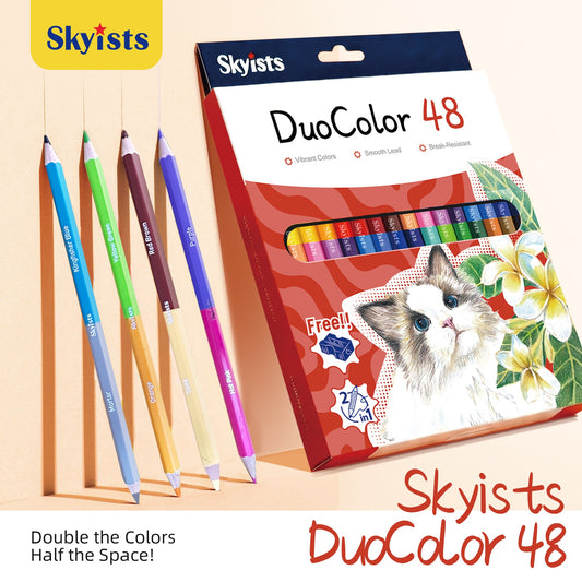 48-Color Twin-Tip Colored Pencil Set with Sharpener