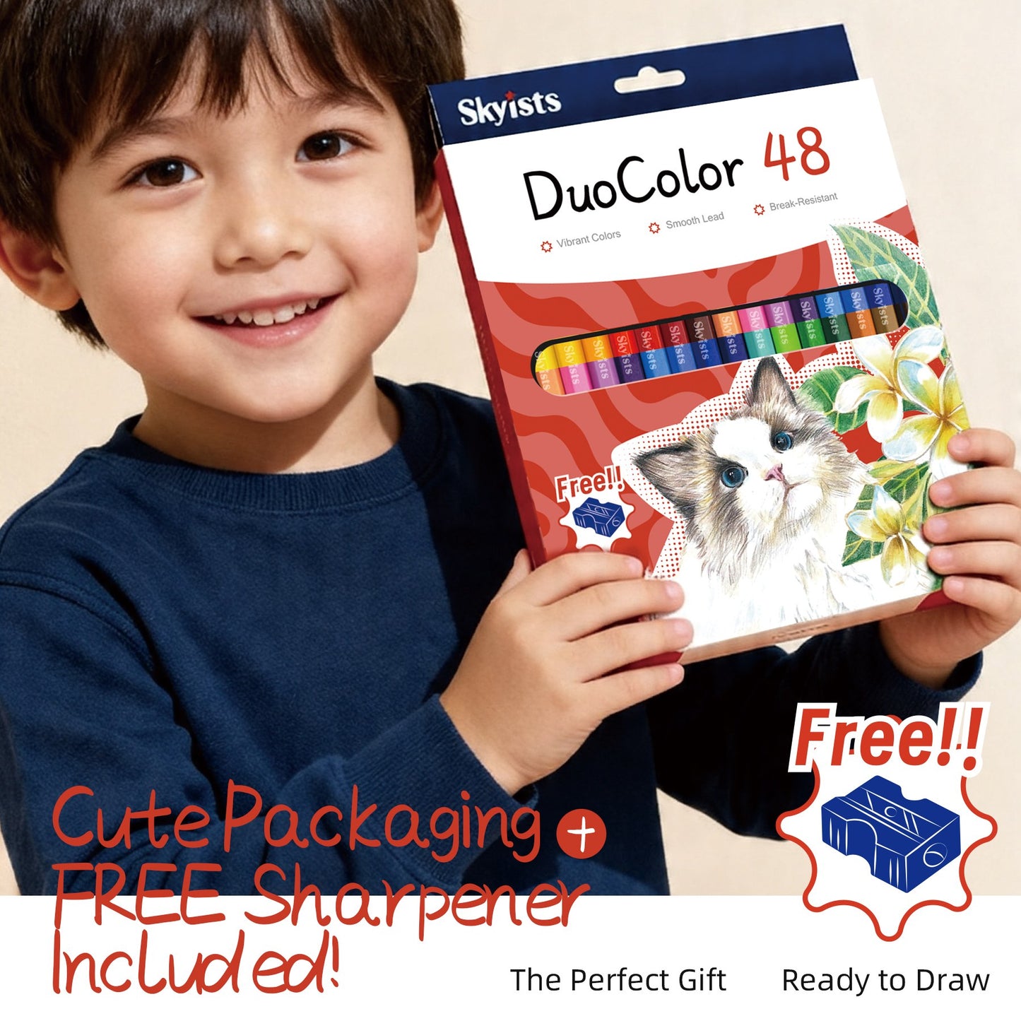 48-Color Twin-Tip Colored Pencil Set with Sharpener